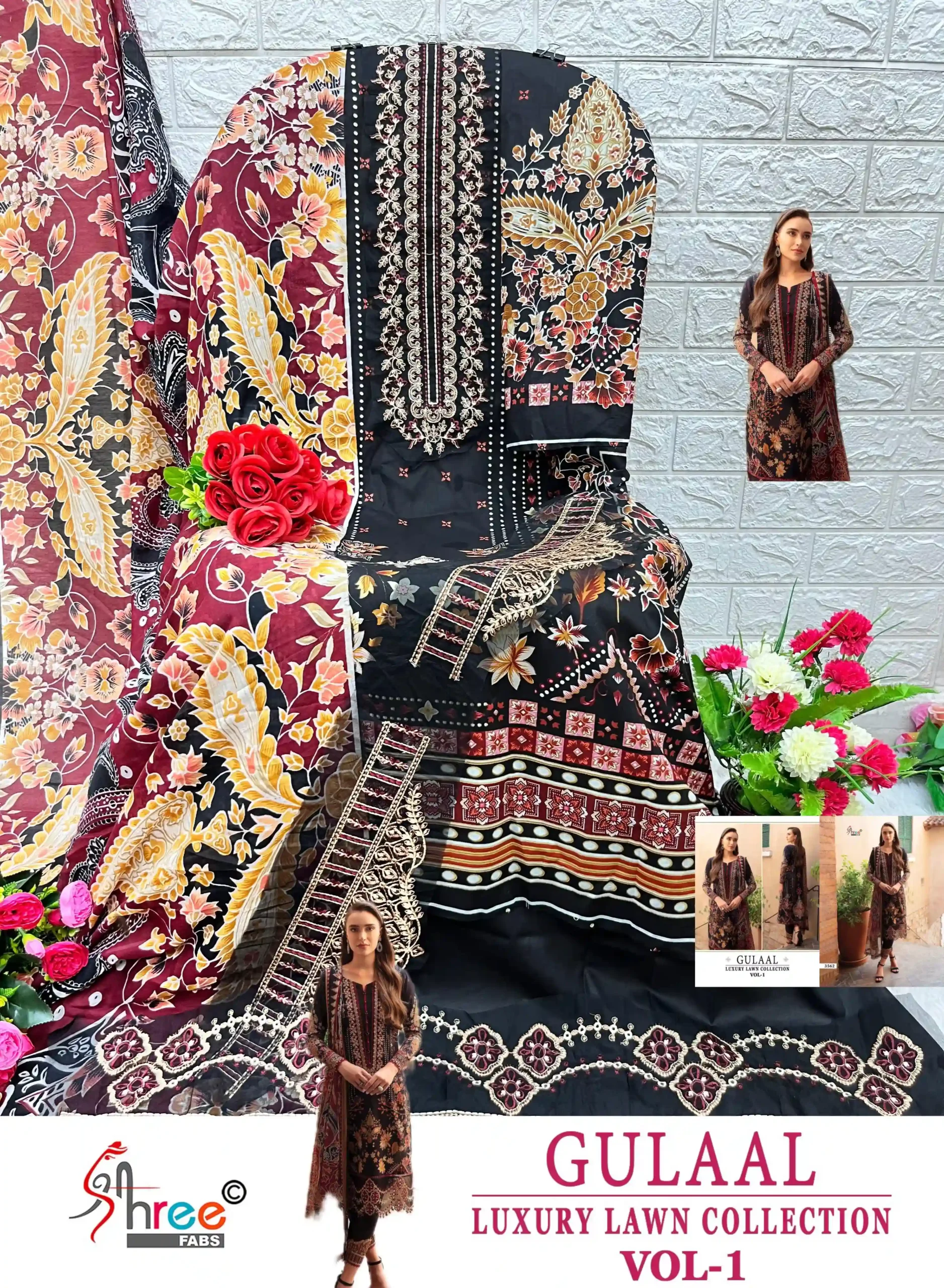 Shree Fab Gulaal Luxury Lawn Collection Vol-01 Pure Cotton Wholesale Pakistani Salwar Suit Catalog — Wholesale Salwar Suits, Shree Fabs wholesale from Surat - Gallery Image 3